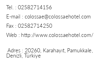 Spa Hotel Colossae Thermal iletiim bilgileri